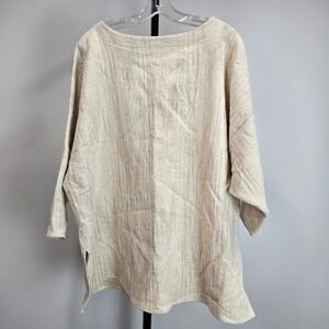 HACKWITH DESIGN HOUSE Linen 3/4 Sleeve Tunic Top Neutral Beige Lagenlook Plus 1X